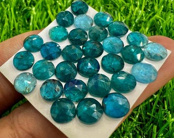 Cabujones de cianita azul neón: gemas redondas de talla rosa de 6 mm, 30 unidades.