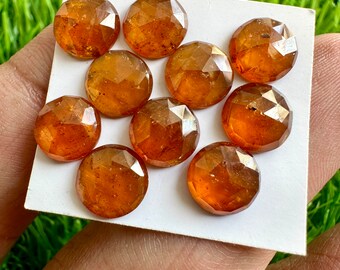 Orange Kyanite Cabochons: 8MM Round Rose Cut Gemstones, 10 Pcs