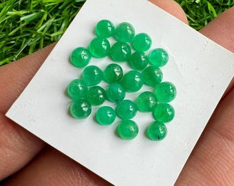 Natural Zambian Emerald Cabochons: 4MM Round, 23 Pcs Lot