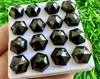 Natural Black Spinel Rosecut Gemstones: 6mm Hexagon, 20 Pcs