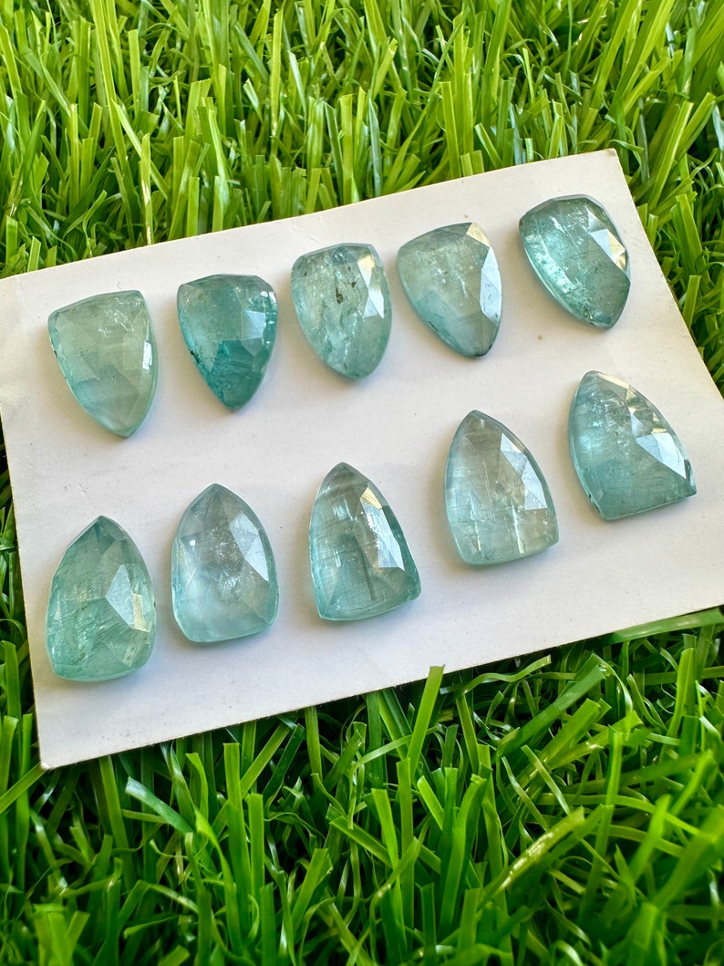 Natural Aqua Kyanite 8x12MM Shield Shape Rosecut 10Pcs Lot For Jewellery Making. 12x8mm Aqua Kyanite Shield Faceted Cabochon Rosecut 8x12MM. image 5