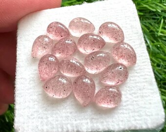 Pink Strawberry Quartz Cabochon 5x7MM Pear Shape - Natural Gemstone