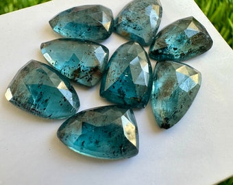 Natural Teal Blue Kyanite 8x12MM Shield Shape Rosecut 10Pcs Lot For Jewellery Making. 12x8mm Moss Kyanite Shield Faceted Cabochon Rosecut.