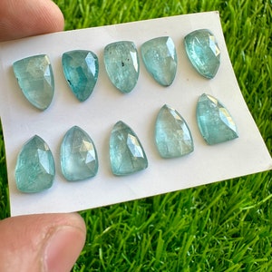 Natural Aqua Kyanite 8x12MM Shield Shape Rosecut 10Pcs Lot For Jewellery Making. 12x8mm Aqua Kyanite Shield Faceted Cabochon Rosecut 8x12MM. image 2