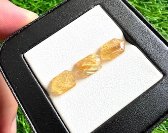 Golden Rutile Quartz Gemstone: Faceted Hexagon Cut, 6x10MM