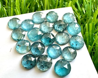 Cabujones de cianita azul verdoso natural: piedras preciosas redondas de corte rosa de 6 mm, 20 unidades