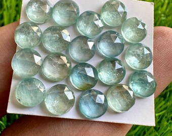 Natural Aqua Kyanite Cabochons: 6mm Round Rose Cut Gemstones, 20 Pcs