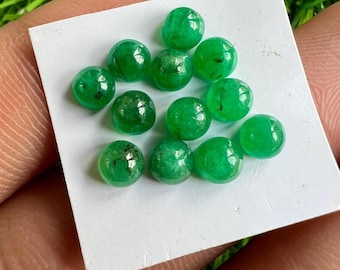 Natural Zambian Emerald Cabochons: 4.5mm Round, 12 Pcs
