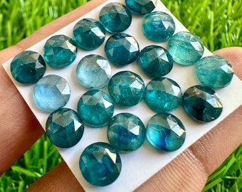 Cabujones de cianita azul neón: piedras preciosas redondas de corte rosa de 6 mm, 20 unidades