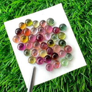 Multi Tourmaline Round Cabochon Loose Gemstone 40Pcs Lot, Natural Tourmaline Cabochons, Round Tourmaline For Jewelry Making #N92
