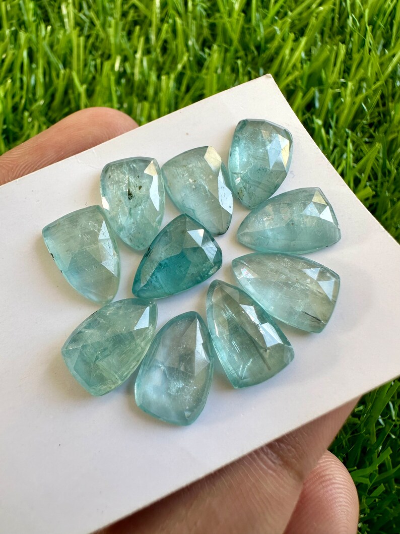 Natural Aqua Kyanite 8x12MM Shield Shape Rosecut 10Pcs Lot For Jewellery Making. 12x8mm Aqua Kyanite Shield Faceted Cabochon Rosecut 8x12MM. image 1