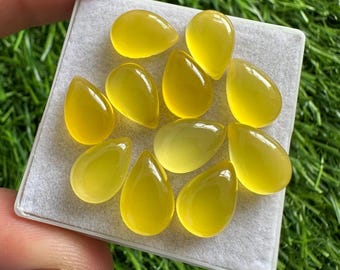 Natural Yellow Chalcedony Cabochons: 8x12mm Pear Gemstone Lot