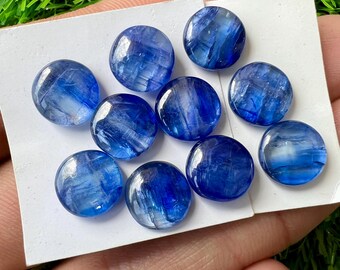 Cabujones de cianita azul natural: piedras preciosas redondas de 10 mm, para joyería (10 unidades)