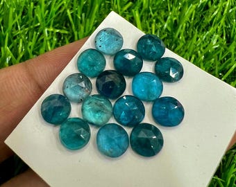 Cabujones de cianita azul neón: piedras preciosas redondas de corte rosa de 6 mm, 15 unidades