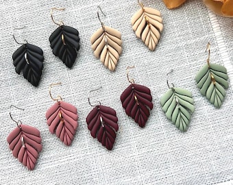 Rounded Leaf | Clay Earrings | Polymer Clay Earrings | Dangle Drop Earrings | Lightweight Earrings | Handmade Earrings | Neutral | Fall