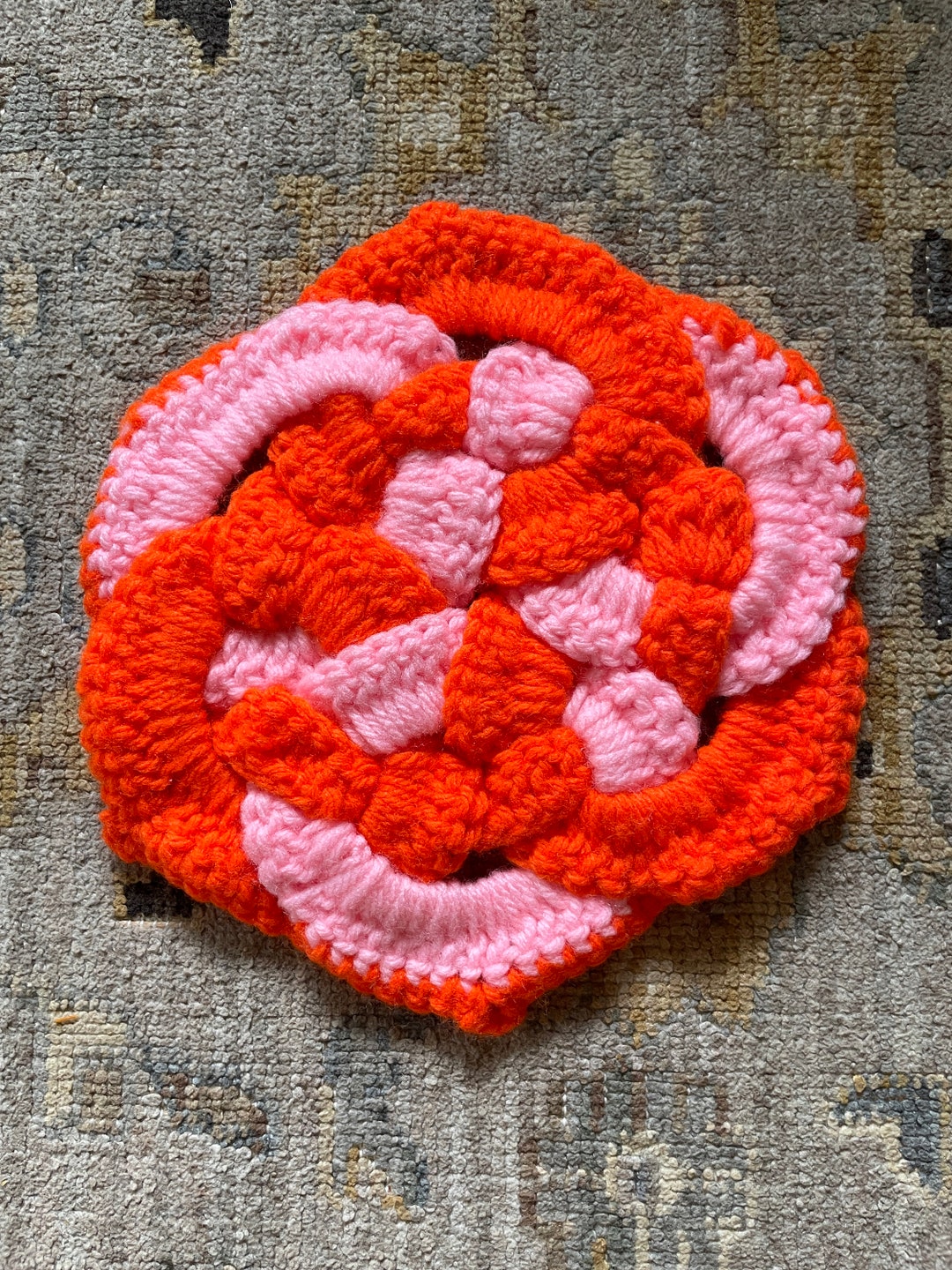Vintage Pink and Orange Crochet Pot Holder Etsy