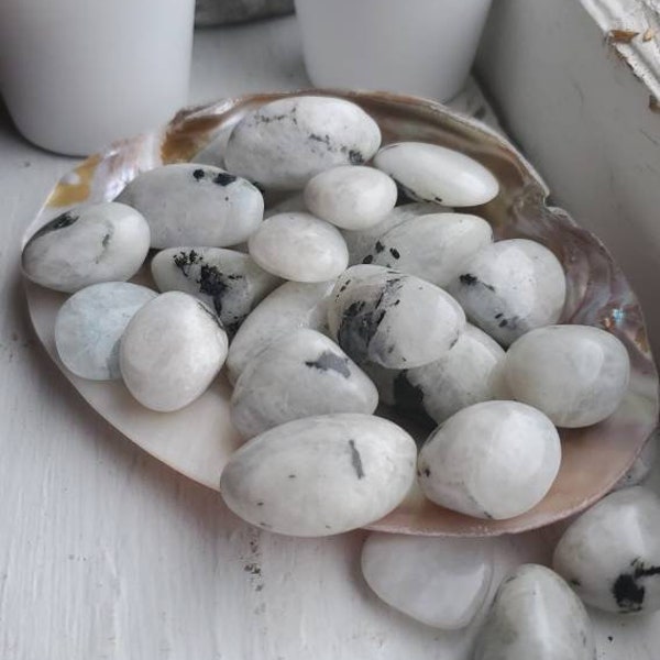 White Moonstone Crystal Tumbles, Pocket Stones, Polished Stones, Crystal Grids