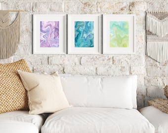 DIGITALE gemarmerde afdrukbare artwork set van 3