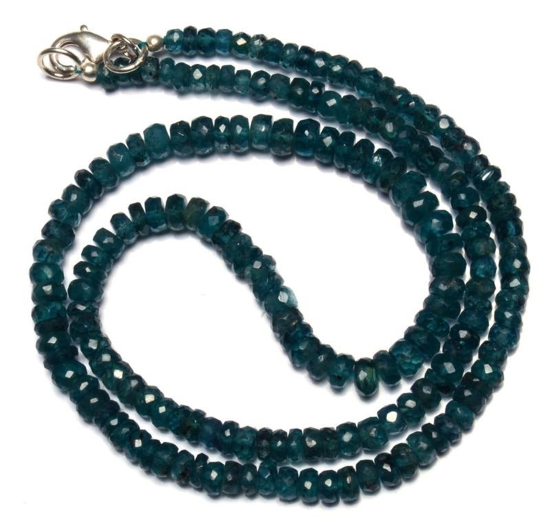 Teal Kyanite Beaded Necklace,3-5 mm Teal Kyanite Faceted Rondelle Bead Necklace,TealKyanite Necklace 18 Inch45cm,75cts