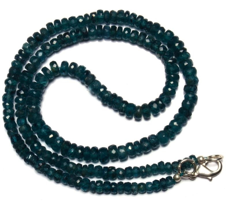 Teal Kyanite Beaded Necklace,3-5 mm Teal Kyanite Faceted Rondelle Bead Necklace,TealKyanite Necklace 18 Inch45cm,75cts