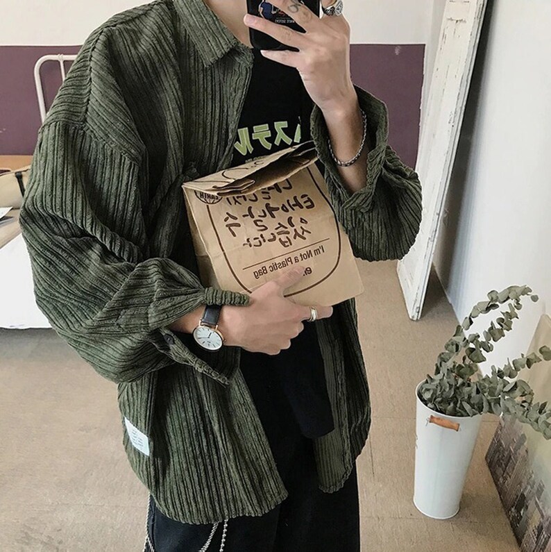 Autumn Corduroy Vintage Shirt Men/'s Fashion Solid Color Casual Retro Shirt Men Streetwear Wild Loose Long-sleeved Shirts Mens