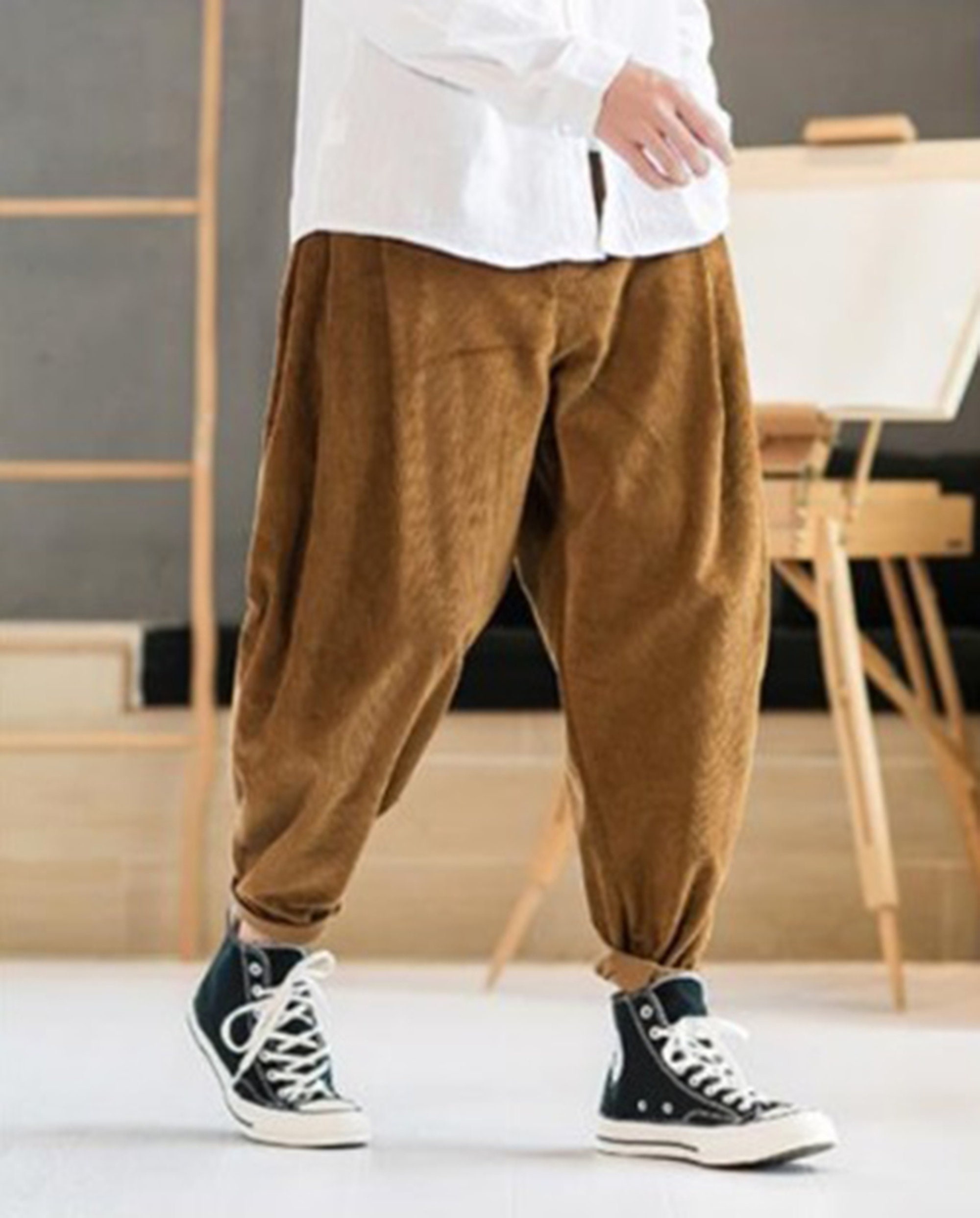 Brown Baggy Linen Solid Harem Velvet Comfy Sweatpants Vintage Etsy