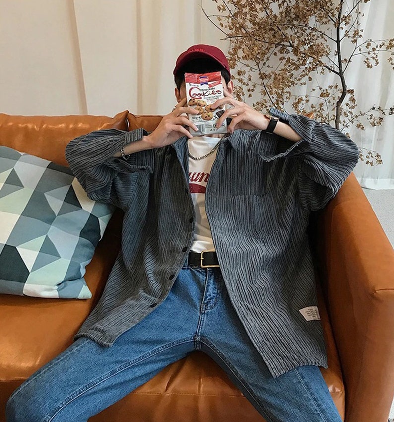 Autumn Corduroy Vintage Shirt Men/'s Fashion Solid Color Casual Retro Shirt Men Streetwear Wild Loose Long-sleeved Shirts Mens