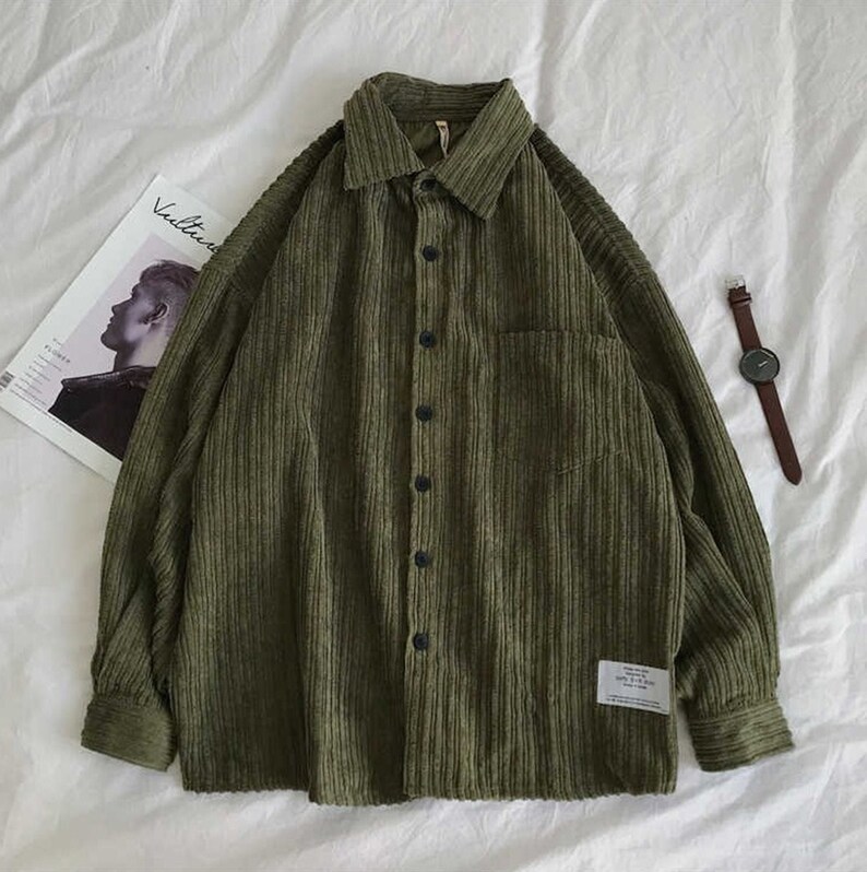 Autumn Corduroy Vintage Shirt Men/'s Fashion Solid Color Casual Retro Shirt Men Streetwear Wild Loose Long-sleeved Shirts Mens