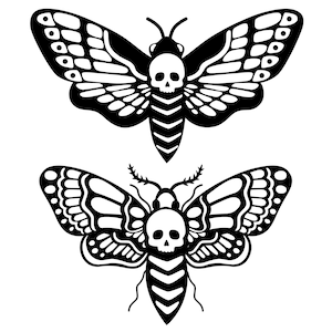 SVG - JPEG - PNG | Death Moths | Clipart l Black Vector Art l Tattoo Inspired Lineart