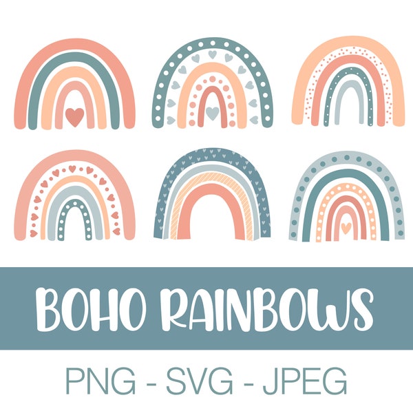 SVG - JPEG - PNG | 6 Cute Boho Muted Rainbows | Clipart | Cutting Software | Silhouettes | Graphic Design