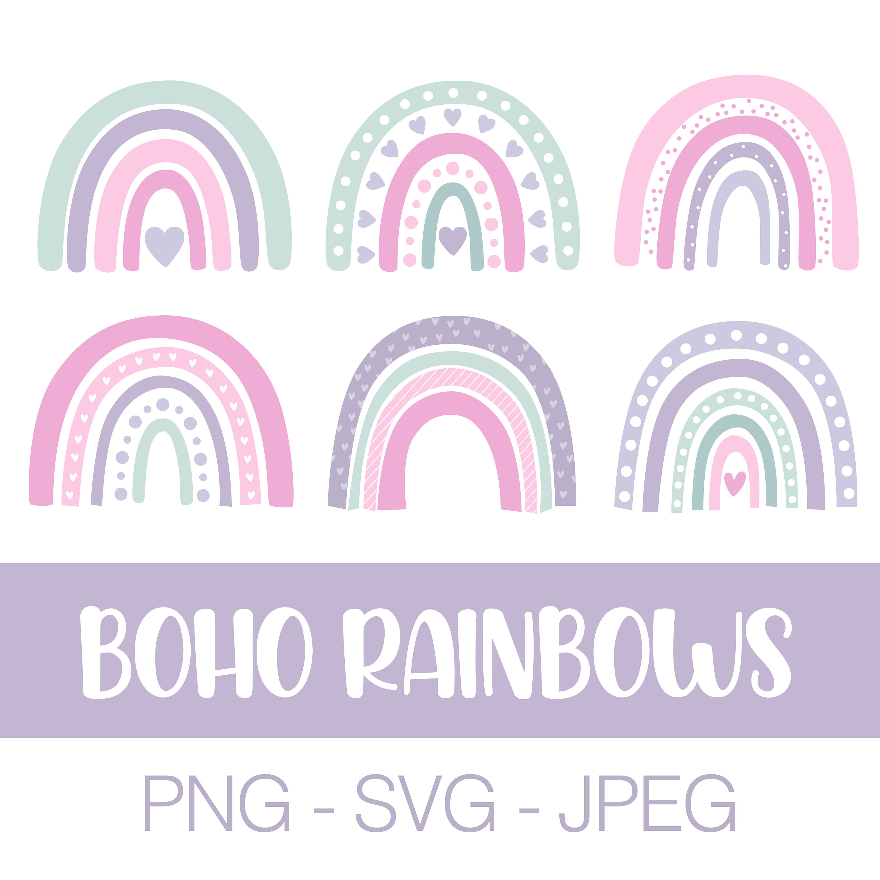 Boho Pastel Rainbow Clipart: Vector Art (SVG, PNG, JPEG) - Etsy