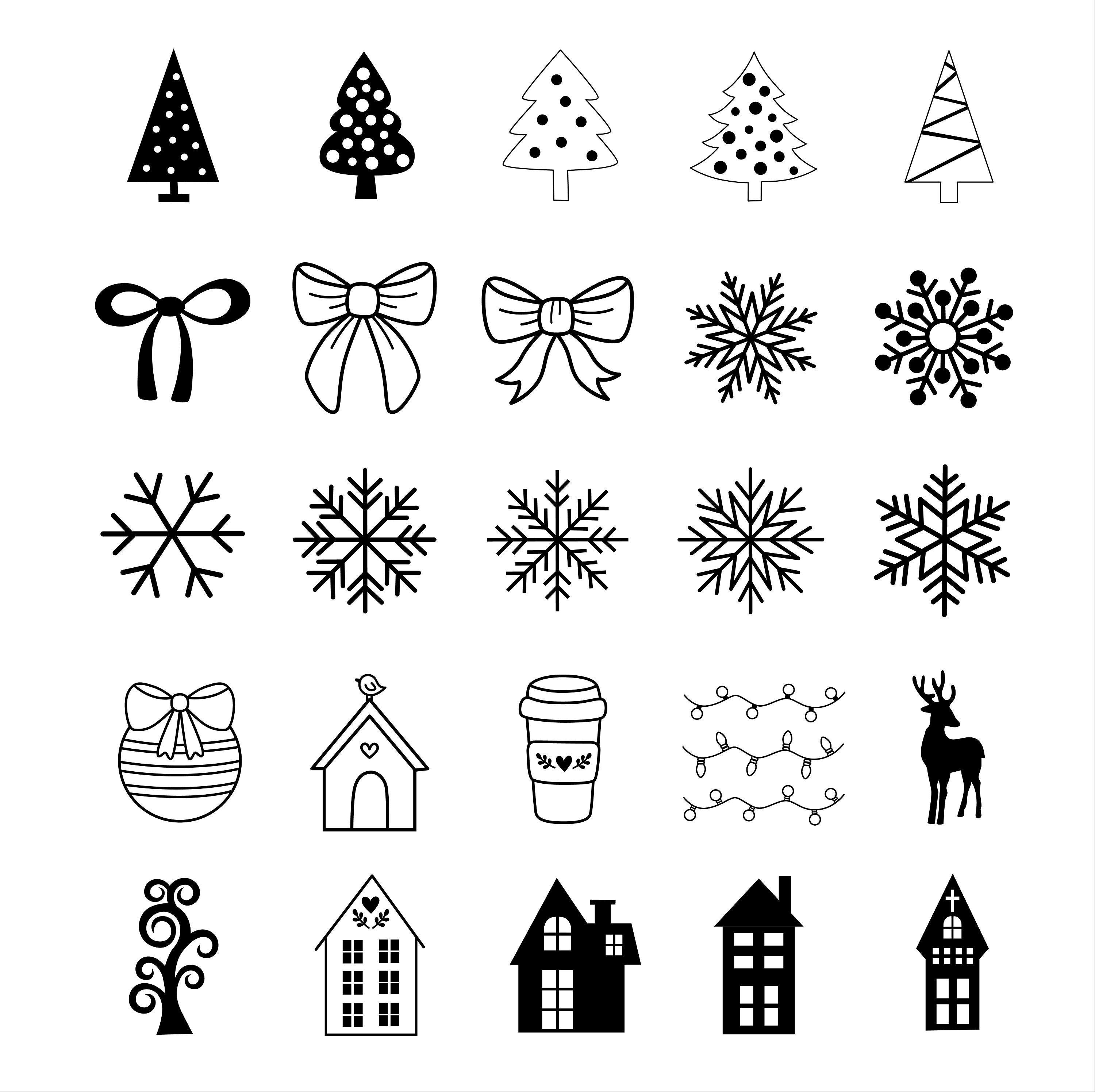 JPEG PNG SVG Christmas Doodles Line Art Silhouettes L Christmas Digital ...