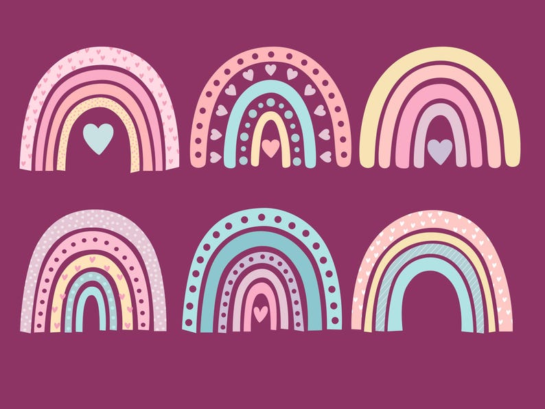 SVG - PNG -JPEG | 6 Boho Pastel Rainbows | Clipart - Vector Art - Etsy