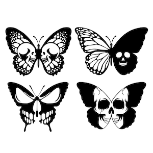 SVG - JPEG - PNG | Gothic Butterfly Skull Tattoo Inspired Bundle | Clipart - Black Vector Art