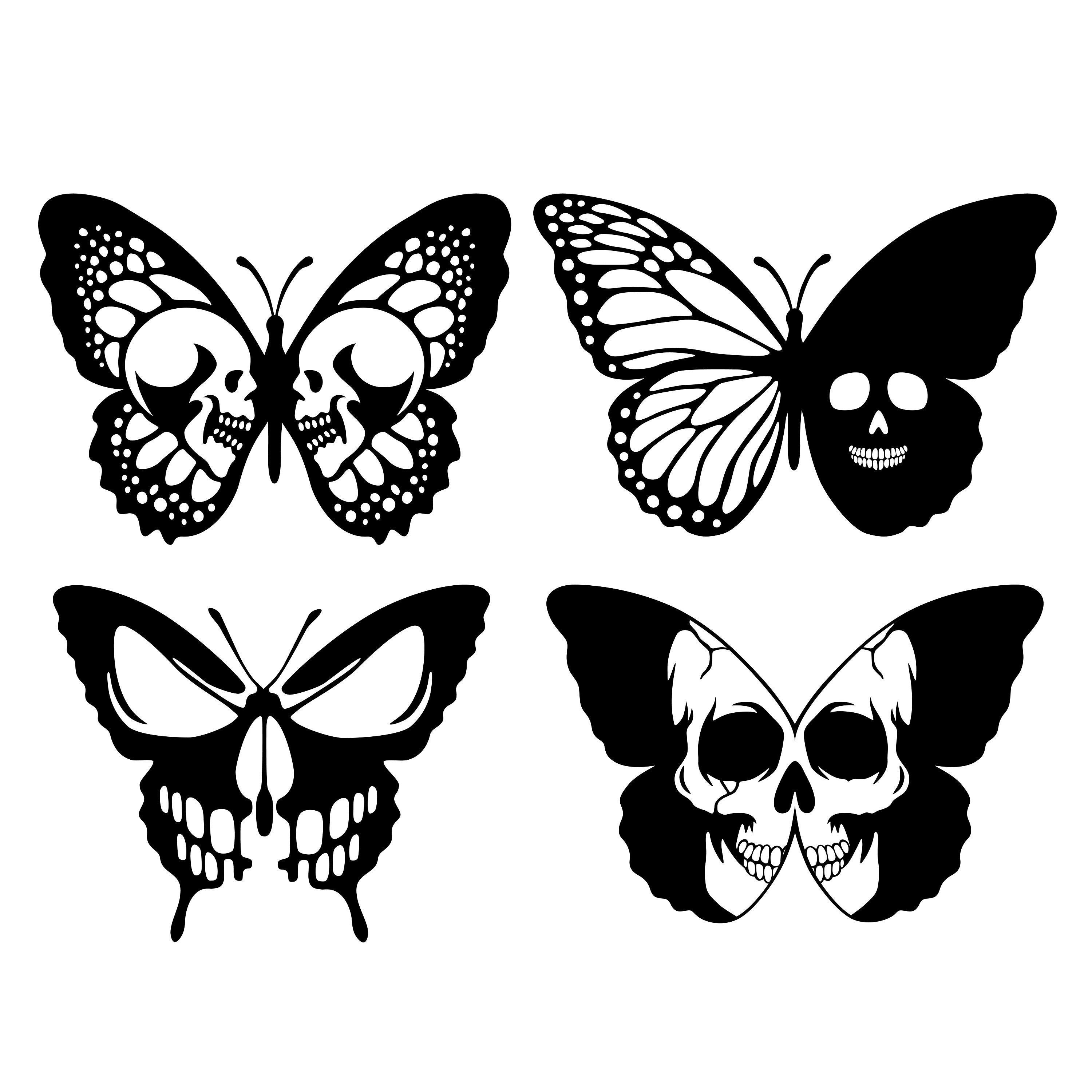 Paquete de imágenes prediseñadas de tatuajes de calaveras de mariposa  góticas (SVG, JPEG y PNG) - Arte vectorial negro - Etsy México, image size:3000x3000