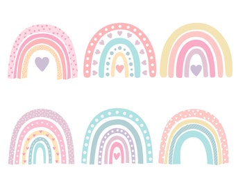 SVG - JPEG - PNG | 6 Boho Pastel Rainbows | Clipart - Vector Art