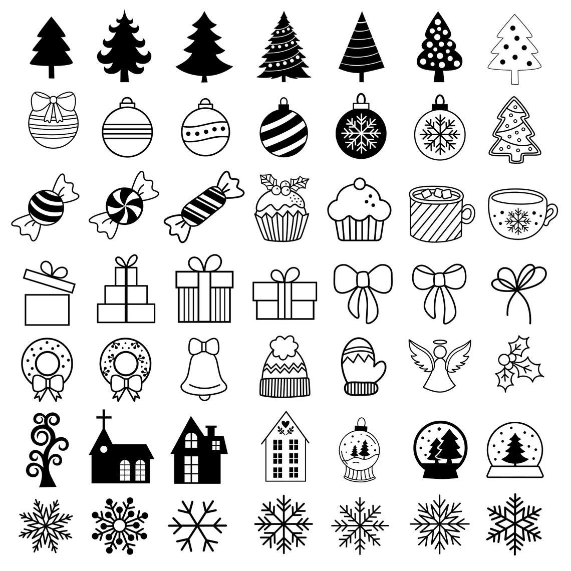 JPEG PNG SVG Winter Doodles Line Art Silhouettes L Winter Digital ...
