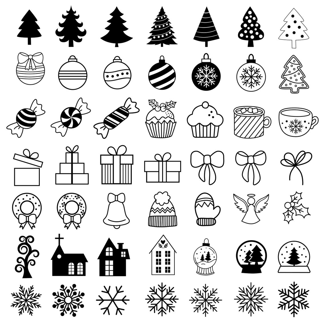 JPEG PNG SVG Christmas Doodles Line Art Silhouettes L Christmas Digital ...