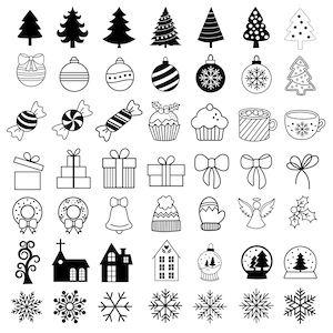 JPEG PNG SVG Winter Doodles Line Art Silhouettes L Winter Digital ...