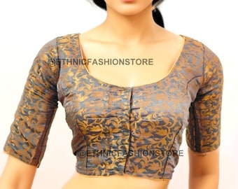 Grey Chanderi Readymade Saree Blouse, Designer Sari Blouse, Red Blouse, Party Wear Saree Blouse, Half Sleeves Ready to Wear Indian Crop top
