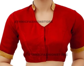 Designer Maroon Sari Blouse, Collar Saree Blouse, Ready to wear Party Wear Collared Saree Blouse, Back Closed Blouse, Indian Choli Blouse
