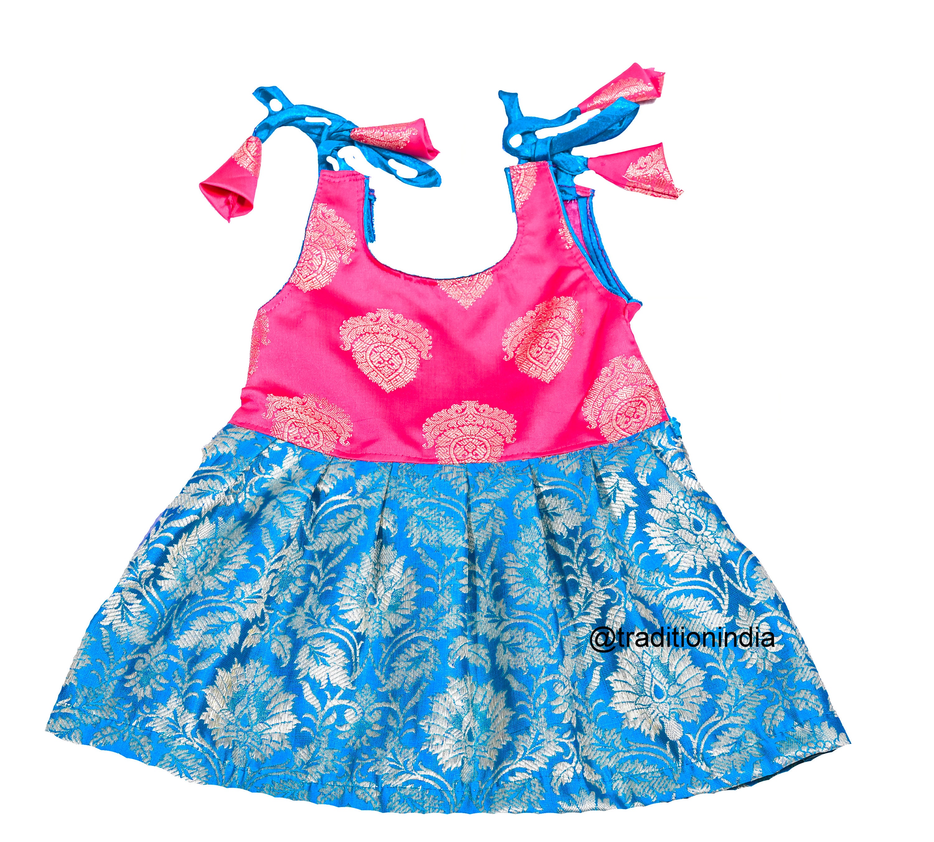Shop 5 to 8 years  Pink  Blue beautiful Banarasi lichi silk gown   wwwkosigamcom