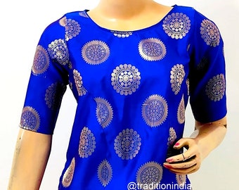 Blusa sari de seda Banarasi confeccionada: Top sari indio