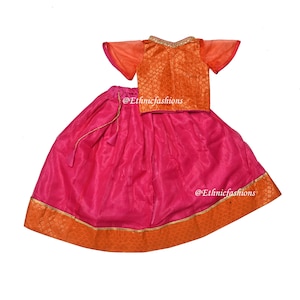 Small Girls Orange Lehenga Choli Set , Readymade Ethnic Wear Kids Lehenga, Festive Wear, New Born baby Pavadai Set, Girls Lehenga Choli