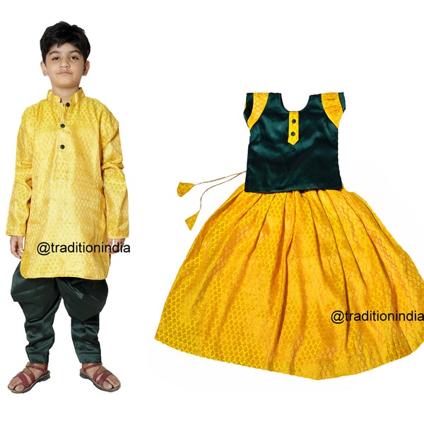 Brother and Sister Matching Outfits, Boys and Girls Combo Dress, Traditional Girls Lehenga Choli and Boys Kurta Pajama, Indian Festive Wear