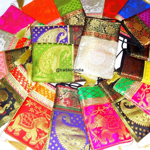 Indian Handmade Purse, Women's Banarasi Silk Bag , Kids Girls Small Bag, Banarasi Brocade Bag, Return Gift Item, Mobile Bag, Shagun Bag