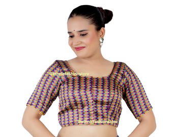 Readymade Multi Colors Brocade Silk Saree Blouse, Designer Saree Blouse, Banarasi Fabric Sari Blouse, Sari Top , Indian Sari Blouse