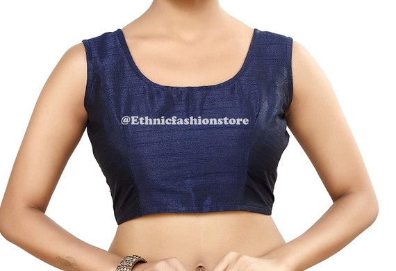Designer Navy Blue Sleeveless Blouse Saree Blouse Ready to - Etsy