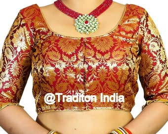 Readymade Maroon Saree Blouse, Designer Saree Blouse,Banarasi Silk Sari Blouse, Sari Top , Indian Sari, Elbow Sleeves Blouse