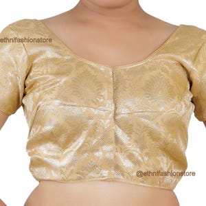 Blusa in sari broccato semplice, blusa in sari Banarasi semplice dorato, blusa semplice, blusa in sari da festa, top corto, blusa firmata Busto - 34